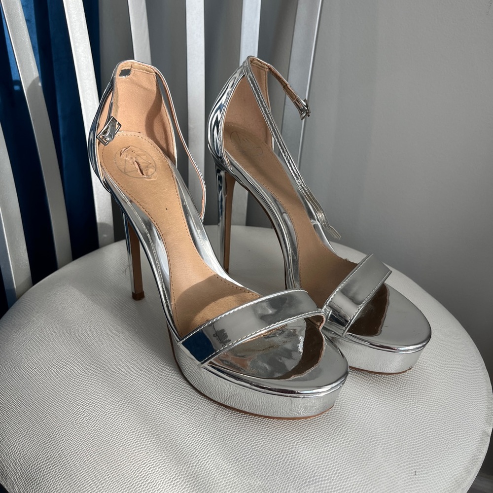 Silver Metallic Platform Heels - image 2